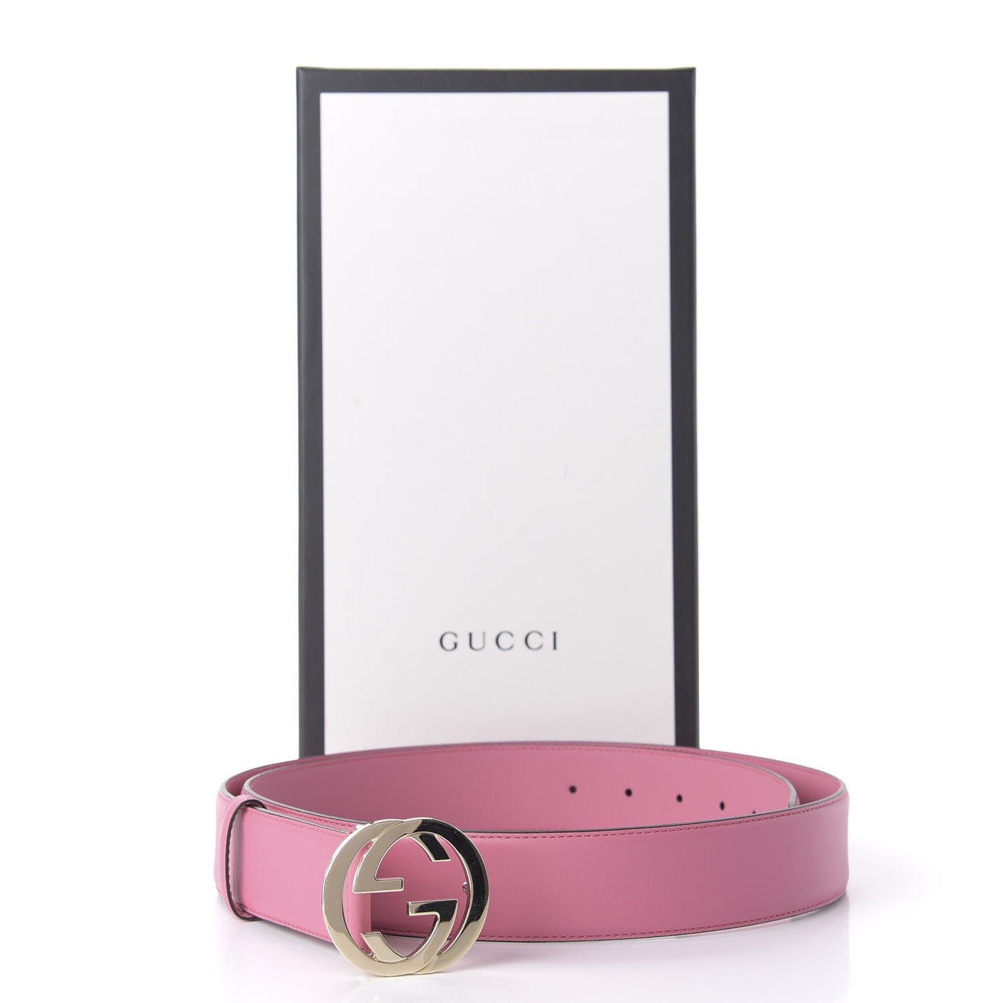 Moon Calfskin Interlocking G 37mm Belt 110 44 Glossy Pink