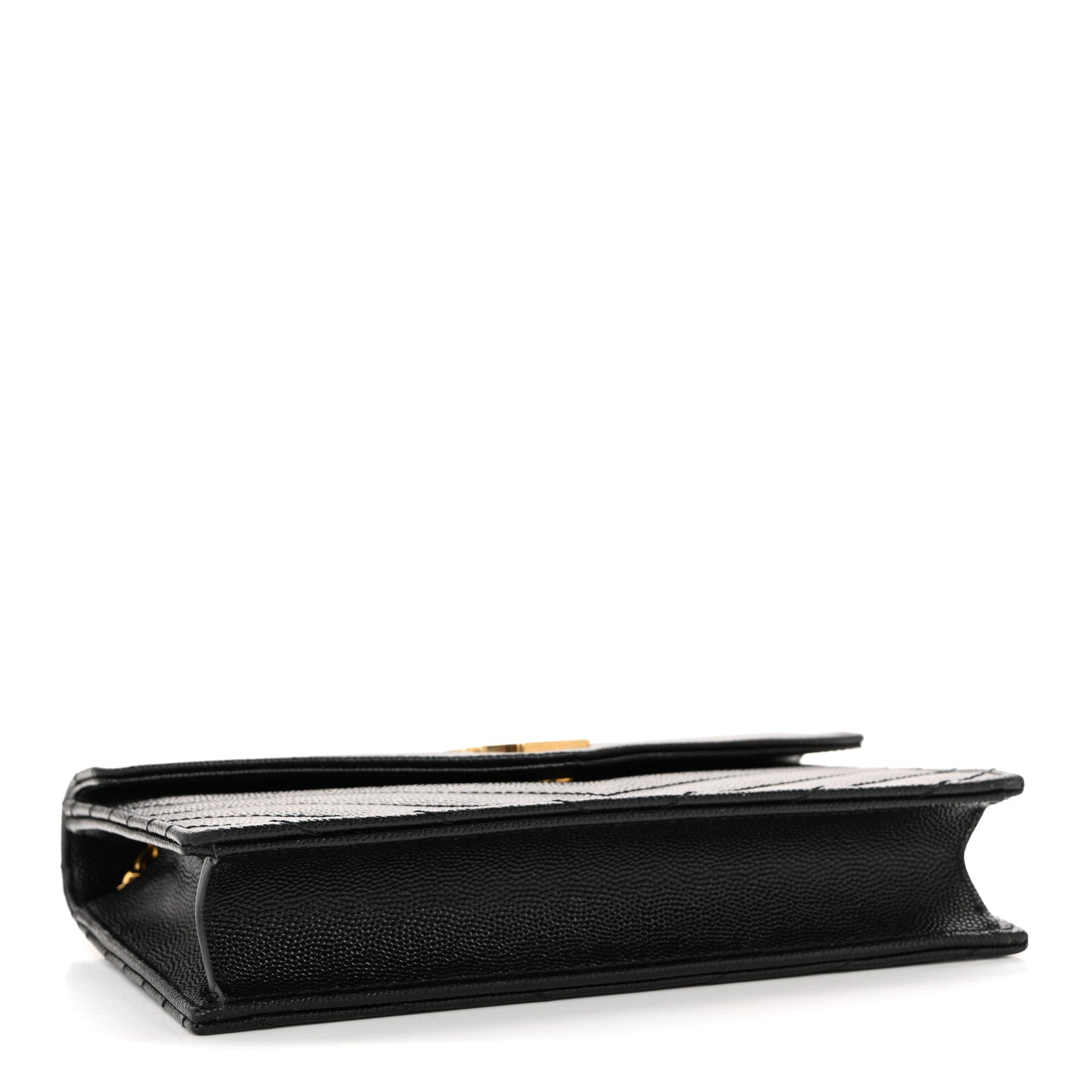 Saint Laurent Grain De Poudre Matelasse Chevron Monogram Envelope Chain Wallet Black 4 of 14
