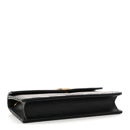 Saint Laurent Grain De Poudre Matelasse Chevron Monogram Envelope Chain Wallet Black 4 of 14