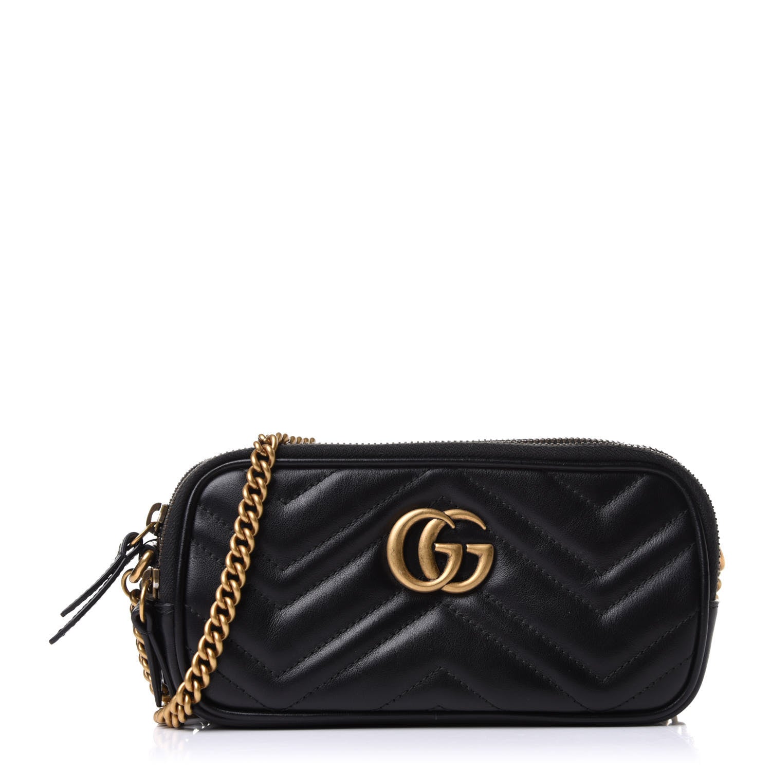 Gucci Calfskin Matelasse Mini GG Marmont Chain Crossbody Bag Black 1 of 11