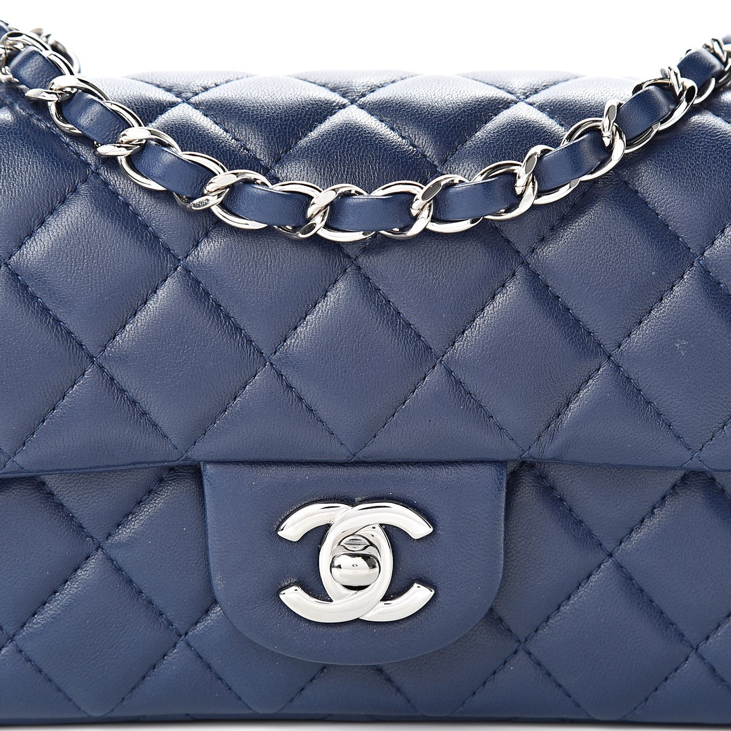 Lambskin Quilted Mini Rectangular Flap Dark Blue