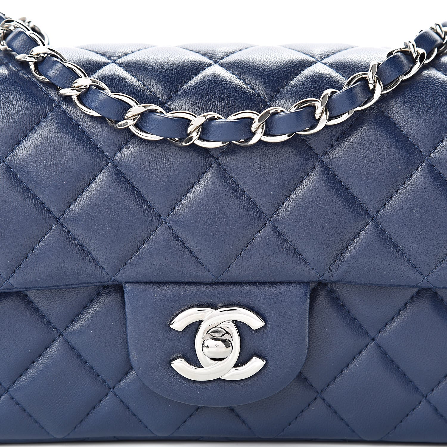 Chanel Lambskin Quilted Mini Rectangular Flap Dark Blue 8 of 12