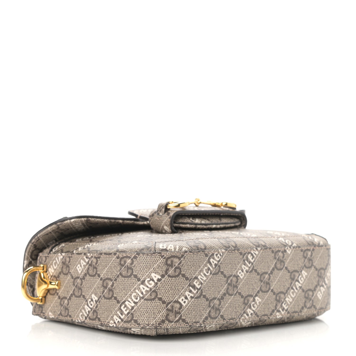 Gucci X BALENCIAGA GG Supreme Monogram Web Logo Print Mini Horsebit 1955 Shoulder Bag Beige Ebony 4 of 11