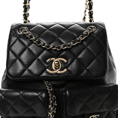 Chanel Shiny Caviar Quilted Medium Duma Pockets Drawstring Backpack Black 8 of 10
