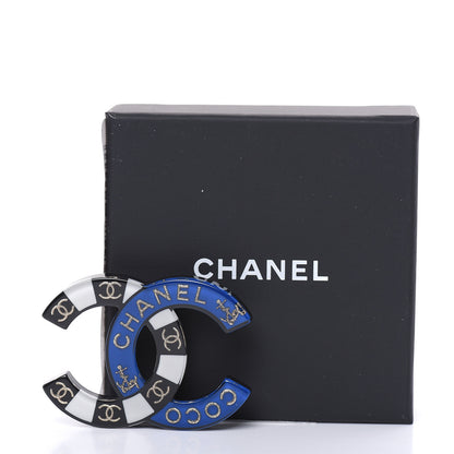 Chanel Resin Metal CC Brooch Blue Black 5 of 5