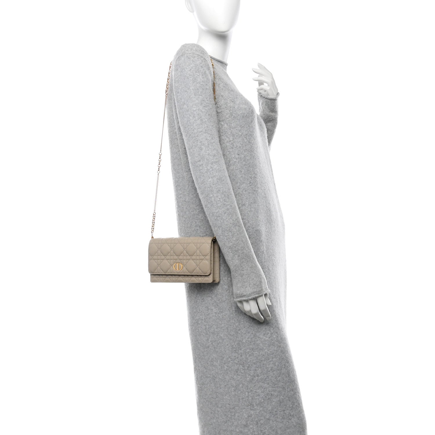 Christian Dior Supple Calfskin Caro Pouch with Chain Sand 2 of 12