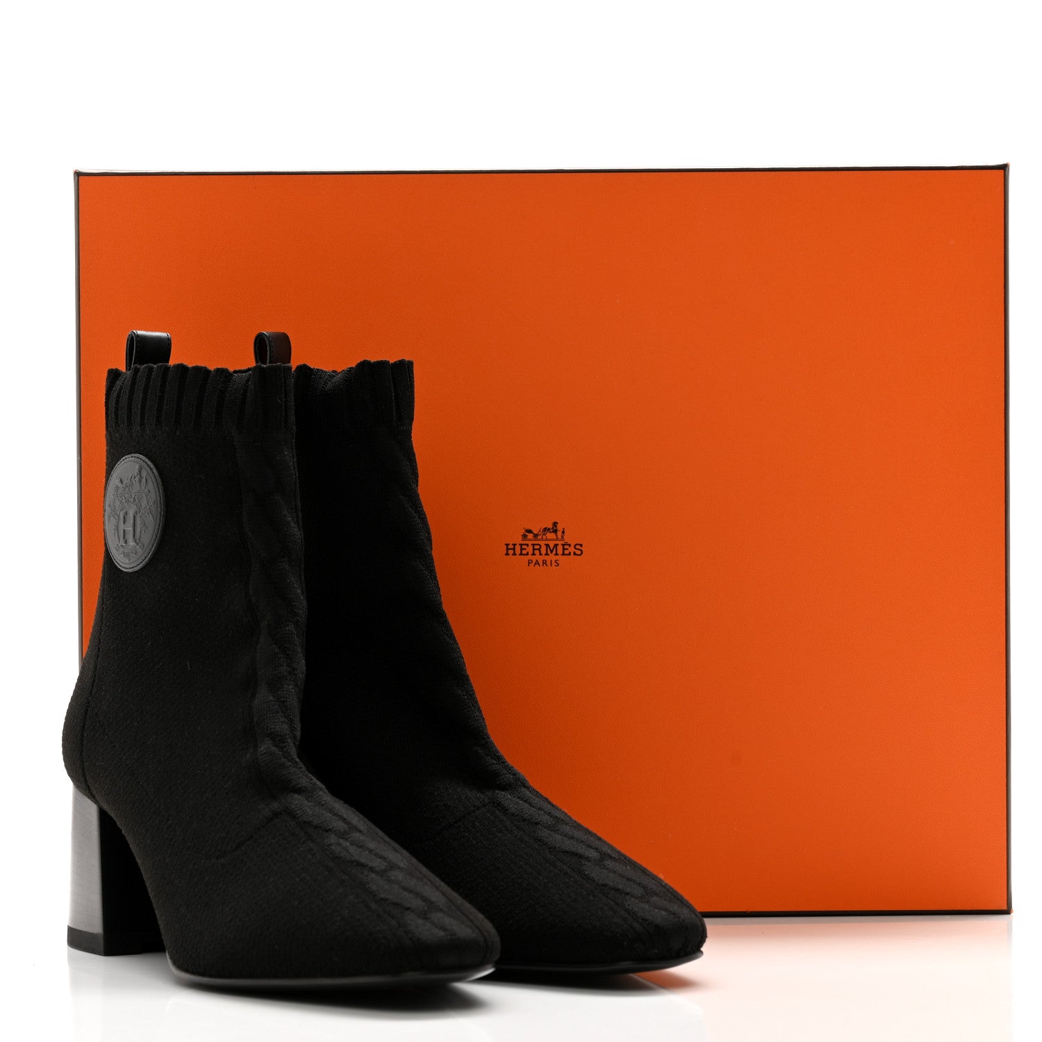 Hermes Knit Calfskin Volver 60 Ankle Boots 38 Black 8 of 8