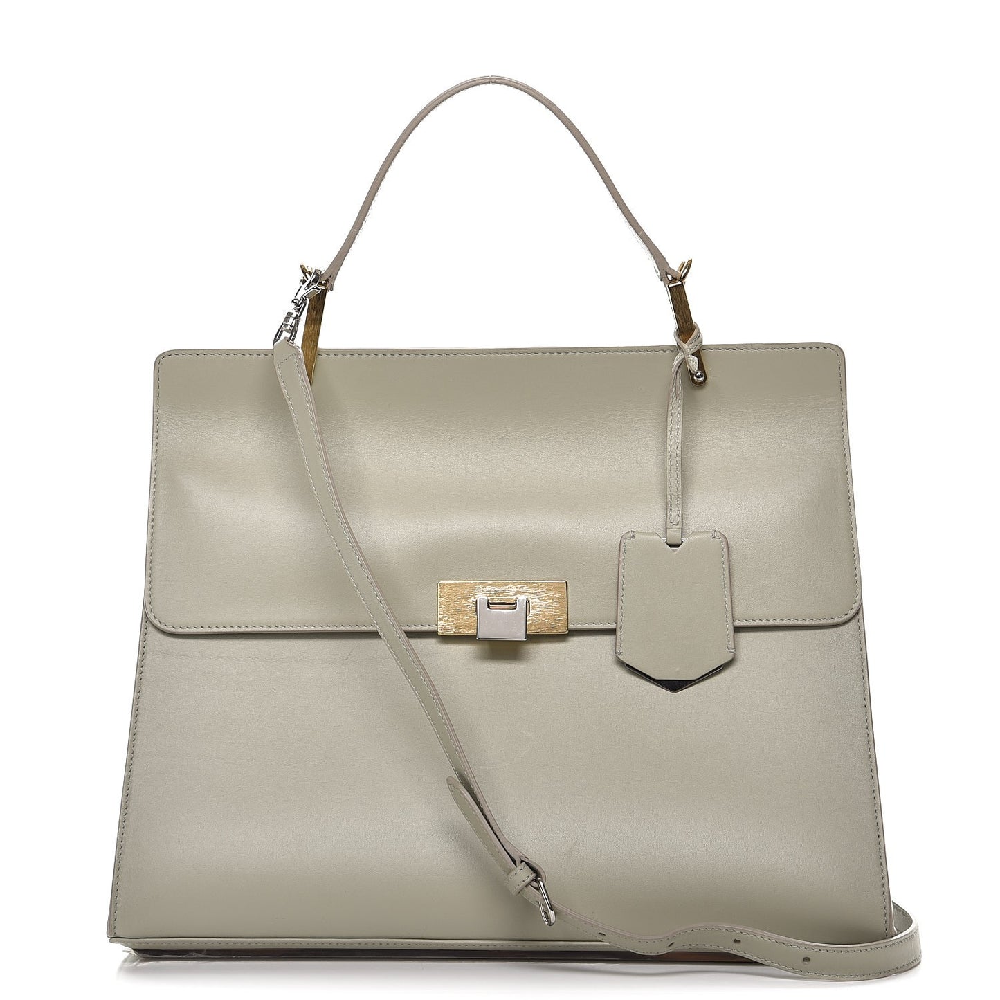 Smooth Calfskin Le Dix M Cartable Shoulder Bag Pearl Grey