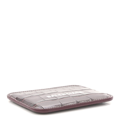 Balenciaga Shiny Calfskin Logo Crocodile Embossed Cash Rounded Card Holder Dark Red 4 of 8