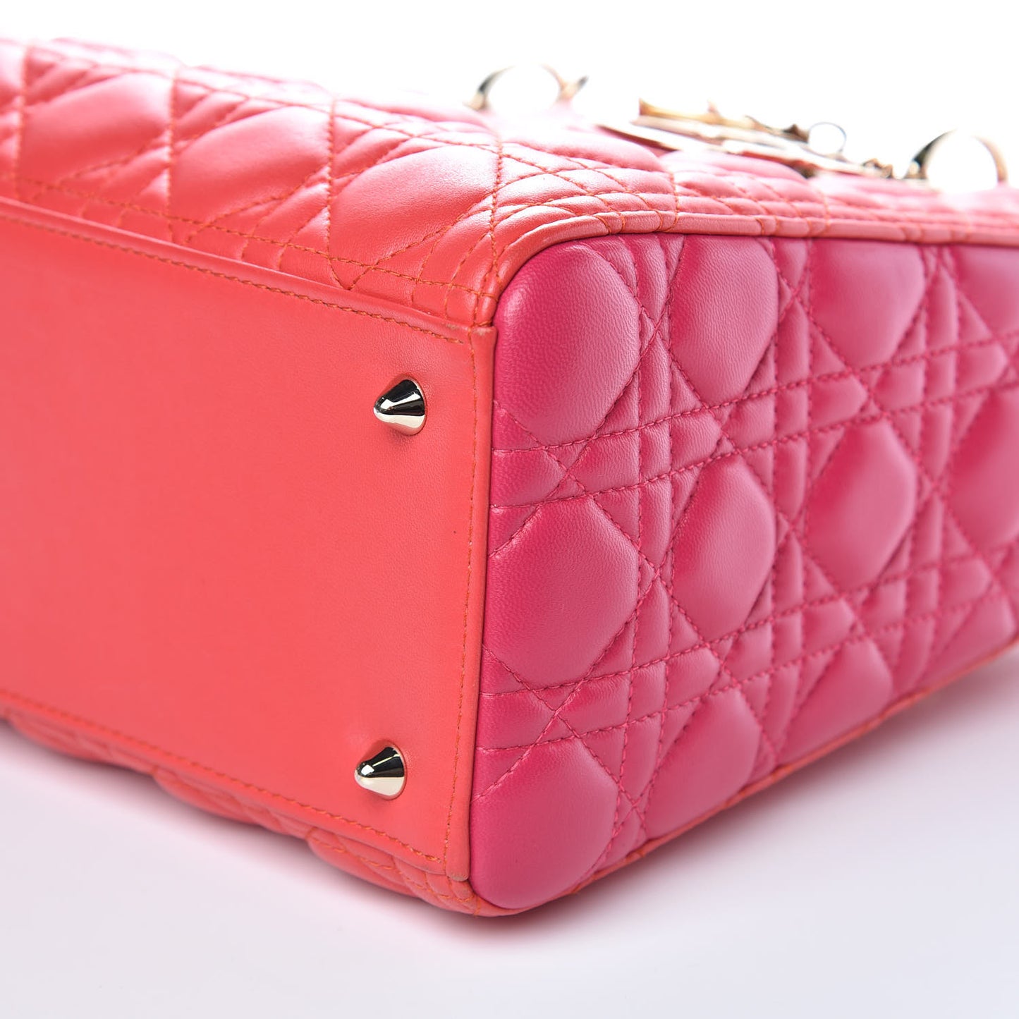 Lambskin Cannage Medium Bi-Color Lady Dior Orange Fuchsia