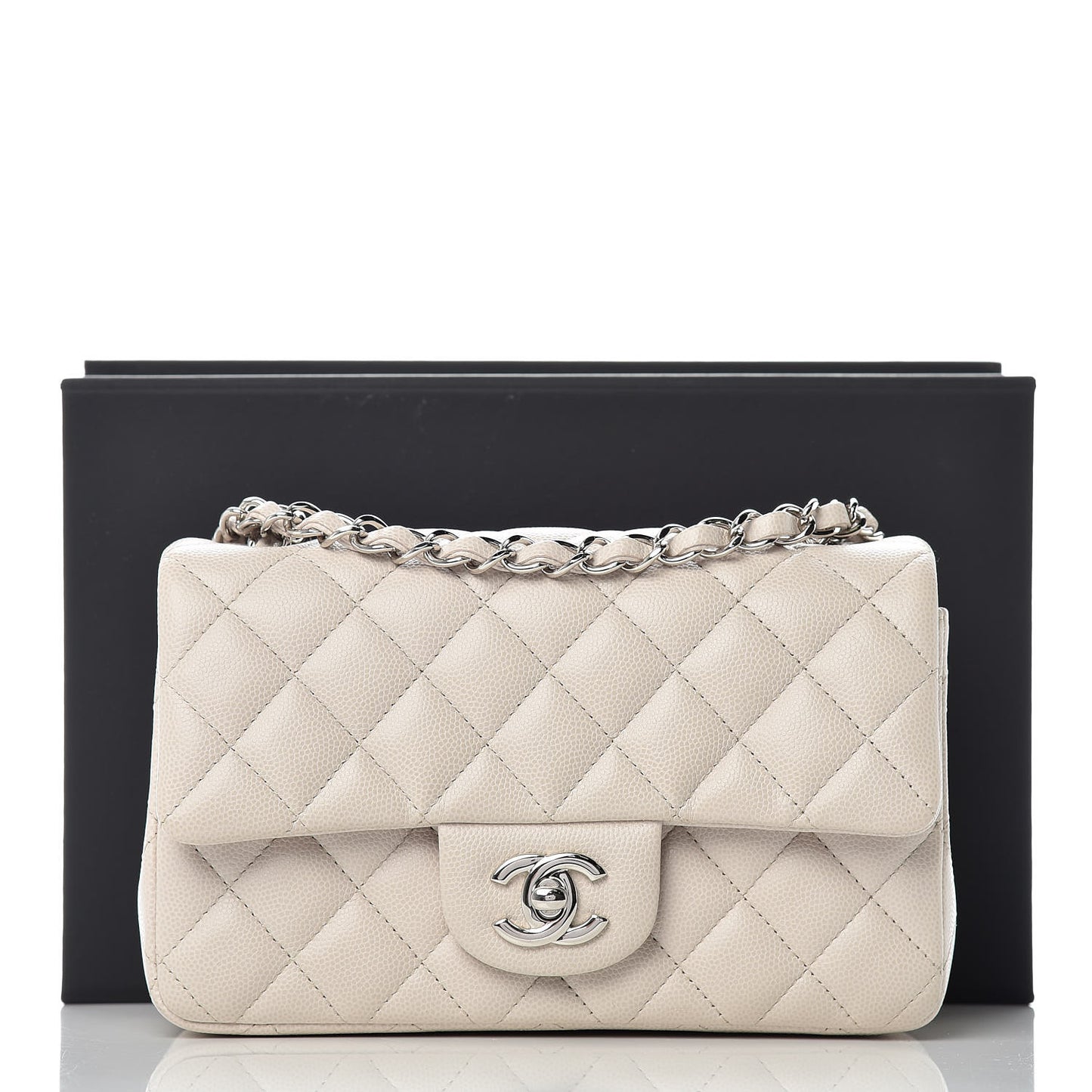 Caviar Quilted Mini Rectangular Flap Ivory