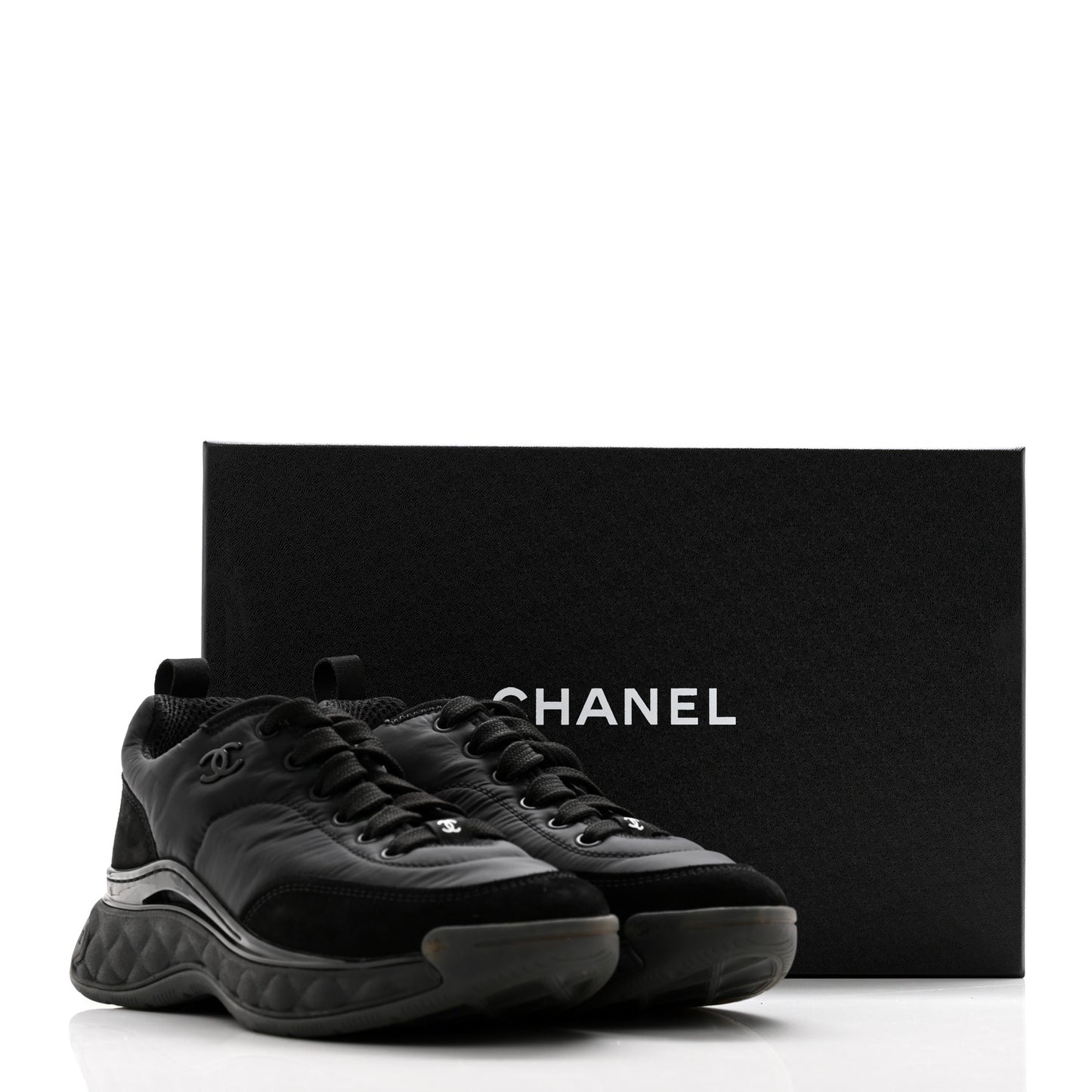 Nylon Suede Calfskin CC Sneakers 35.5 Black