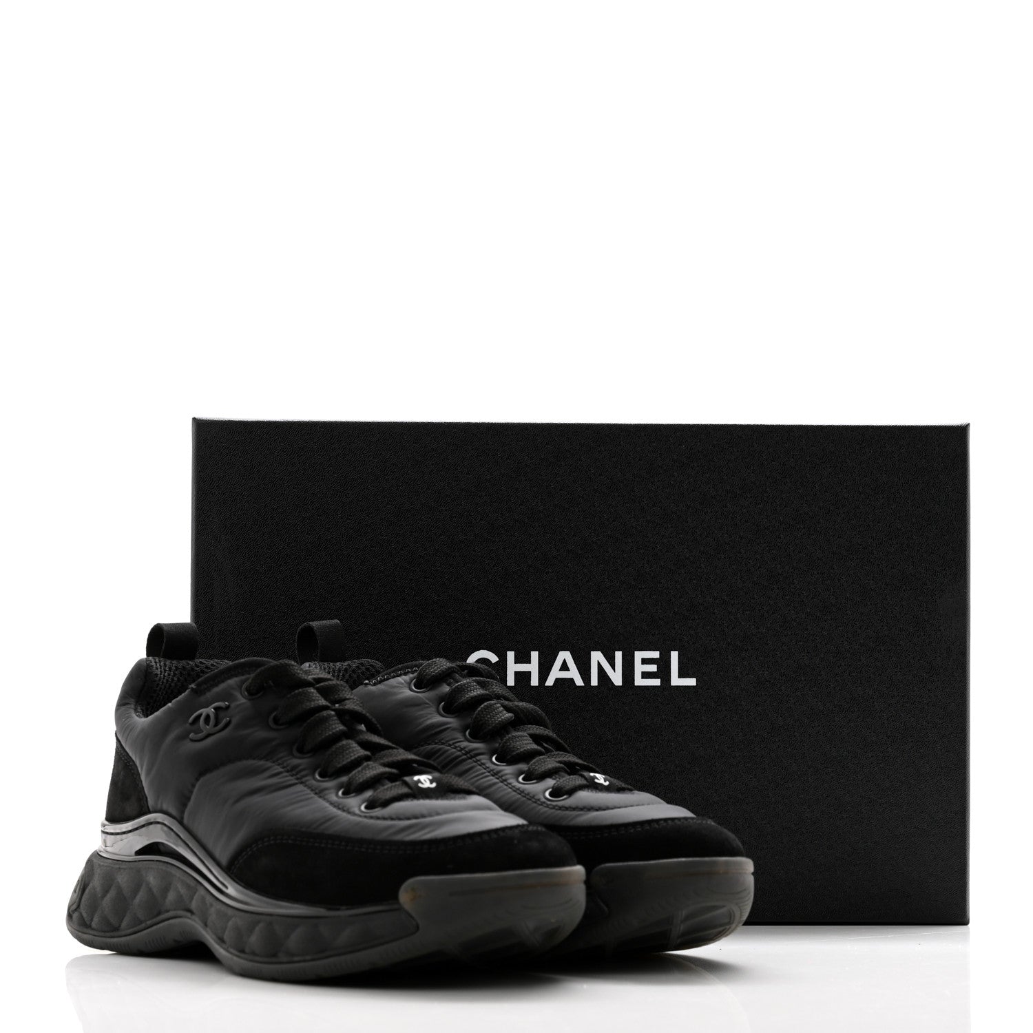 Chanel Nylon Suede Calfskin CC Sneakers 35.5 Black 9 of 9