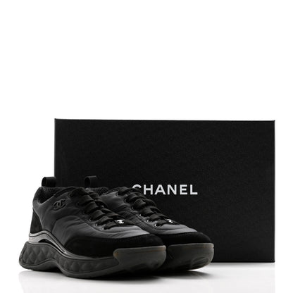 Chanel Nylon Suede Calfskin CC Sneakers 35.5 Black 9 of 9