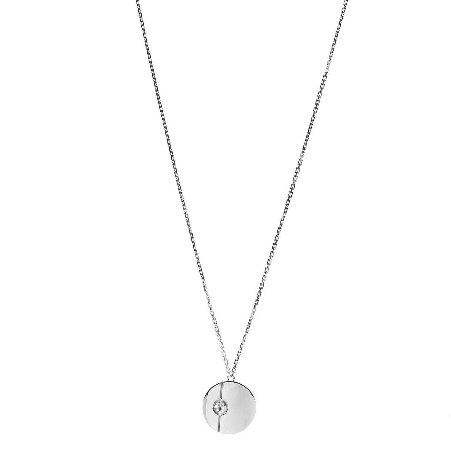 18K White Gold Diamond LOVE Medallion Pendant Necklace