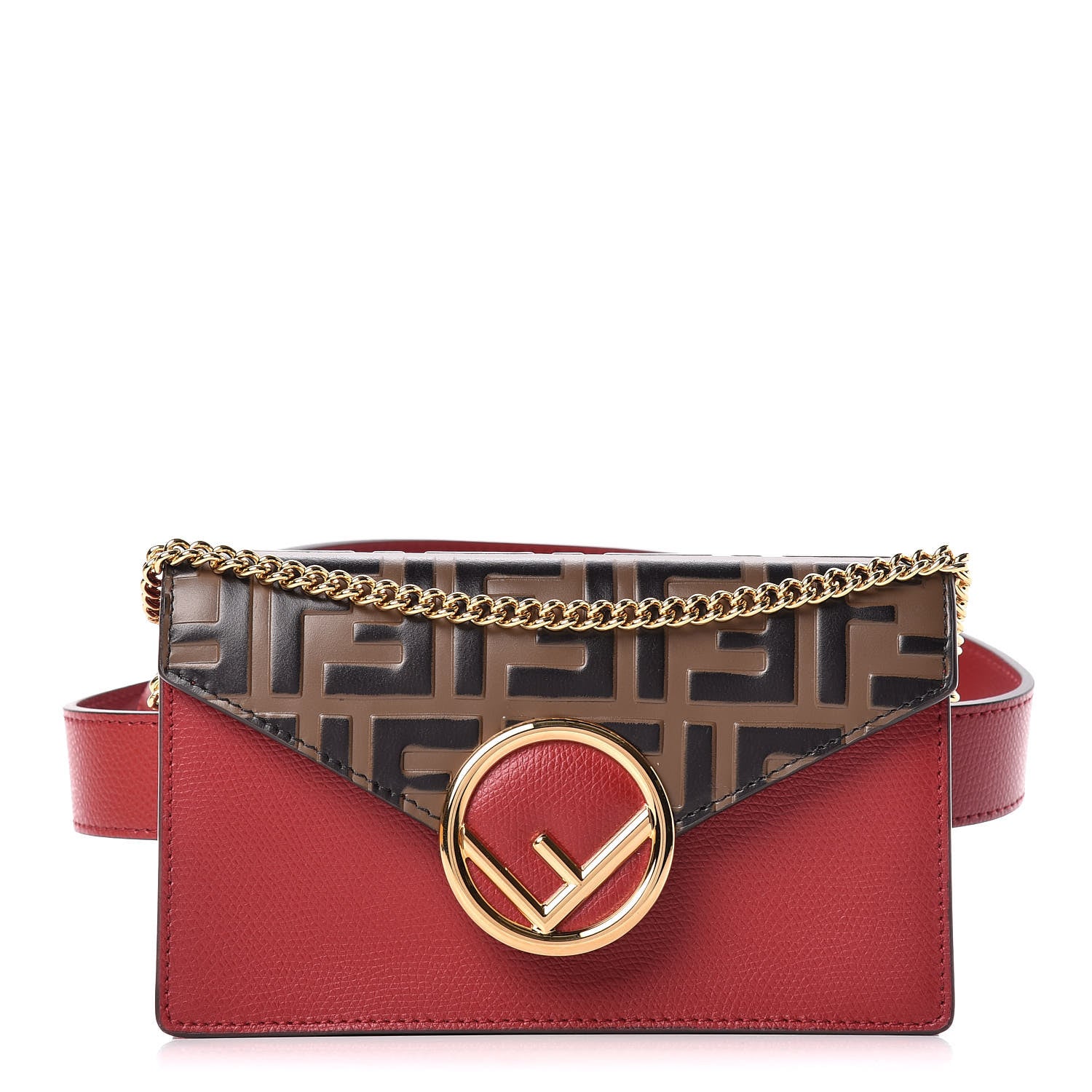 Fendi Vitello Cruise F is Fendi Bi-Color FF 1974 Embossed Envelope Belt Bag Maya Black Fragola 1 of 11