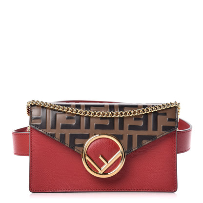 Fendi Vitello Cruise F is Fendi Bi-Color FF 1974 Embossed Envelope Belt Bag Maya Black Fragola 1 of 11