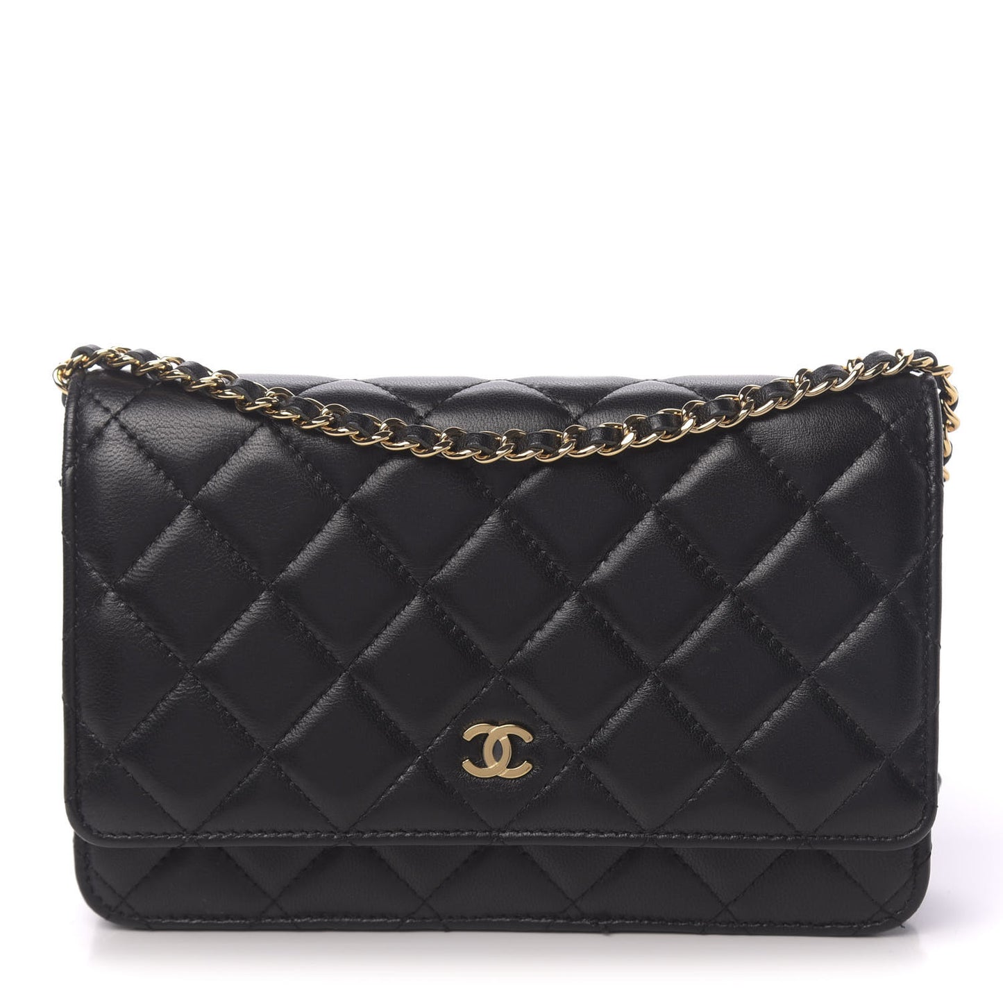 Lambskin Quilted Wallet On Chain WOC Black