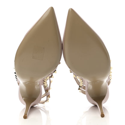 Valentino Garavani Pebbled Calfskin Rockstud Ankle Strap 100mm Pumps 39.5 Poudre 5 of 9