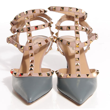 Valentino Garavani Nappa Rockstud Ankle Strap Low Heel Pumps 40 Stone Poudre 2 of 6