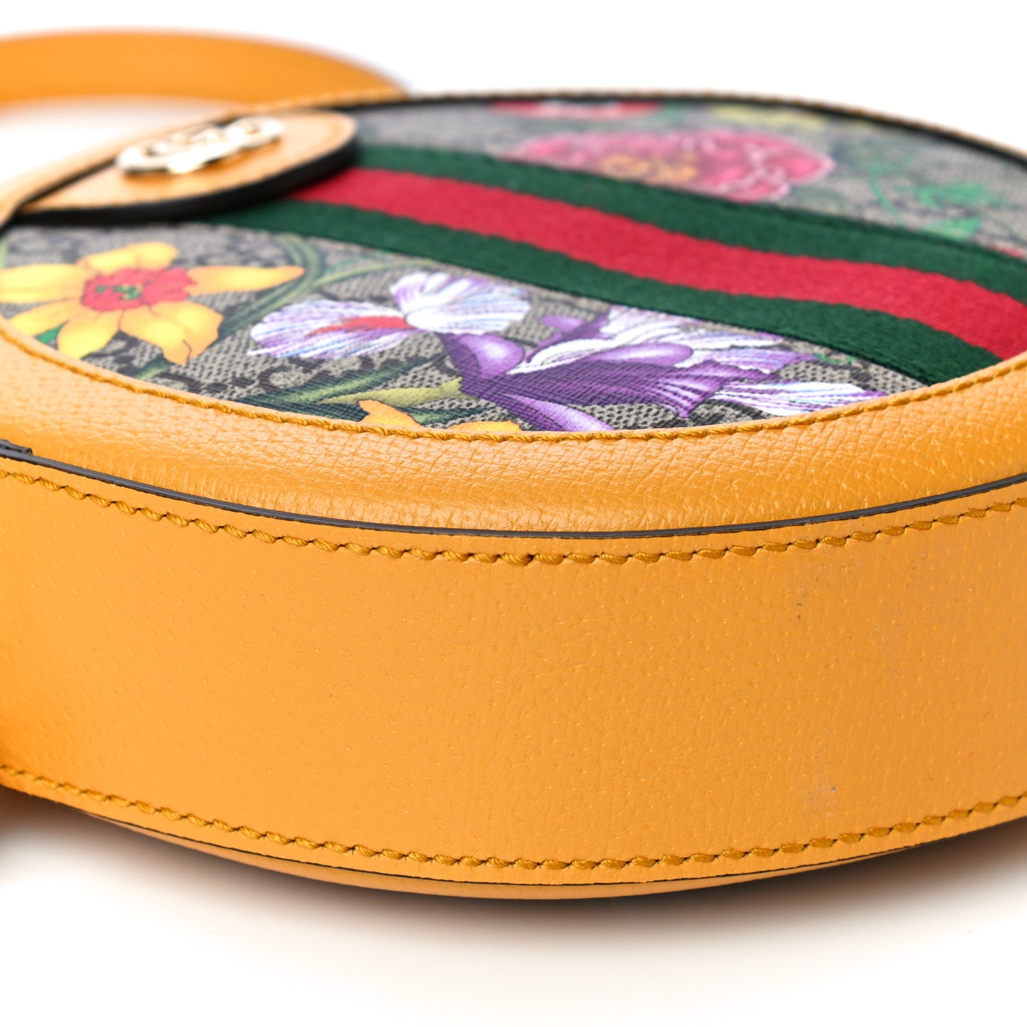 GG Supreme Monogram Flora Web Mini Ophidia Round Shoulder Bag Beige Multicolor Crop