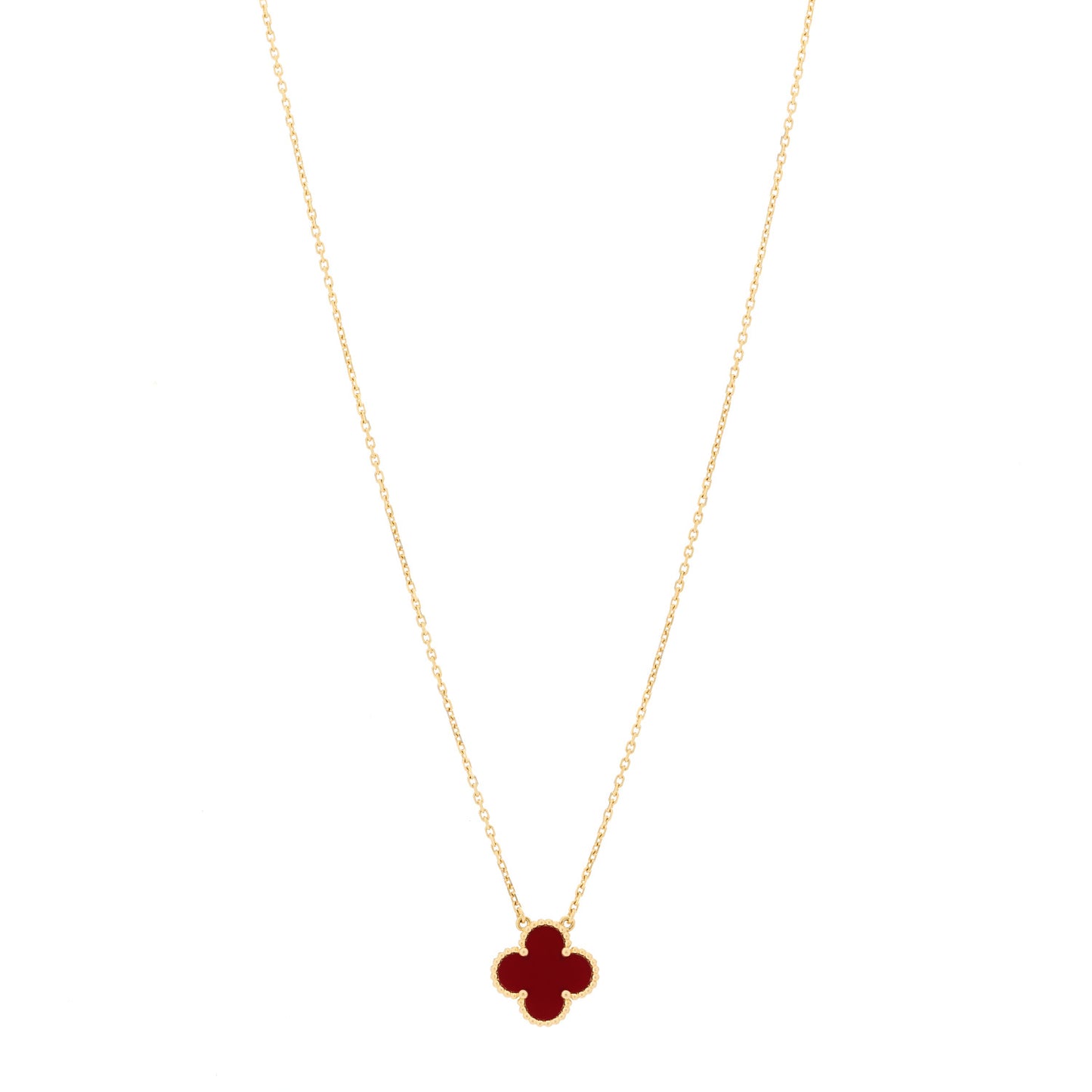 18K Yellow Gold Carnelian Vintage Alhambra Pendant Necklace
