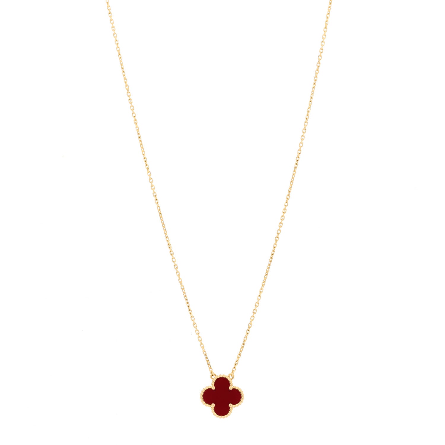 Van Cleef & Arpels 18K Yellow Gold Carnelian Vintage Alhambra Pendant Necklace 1 of 5