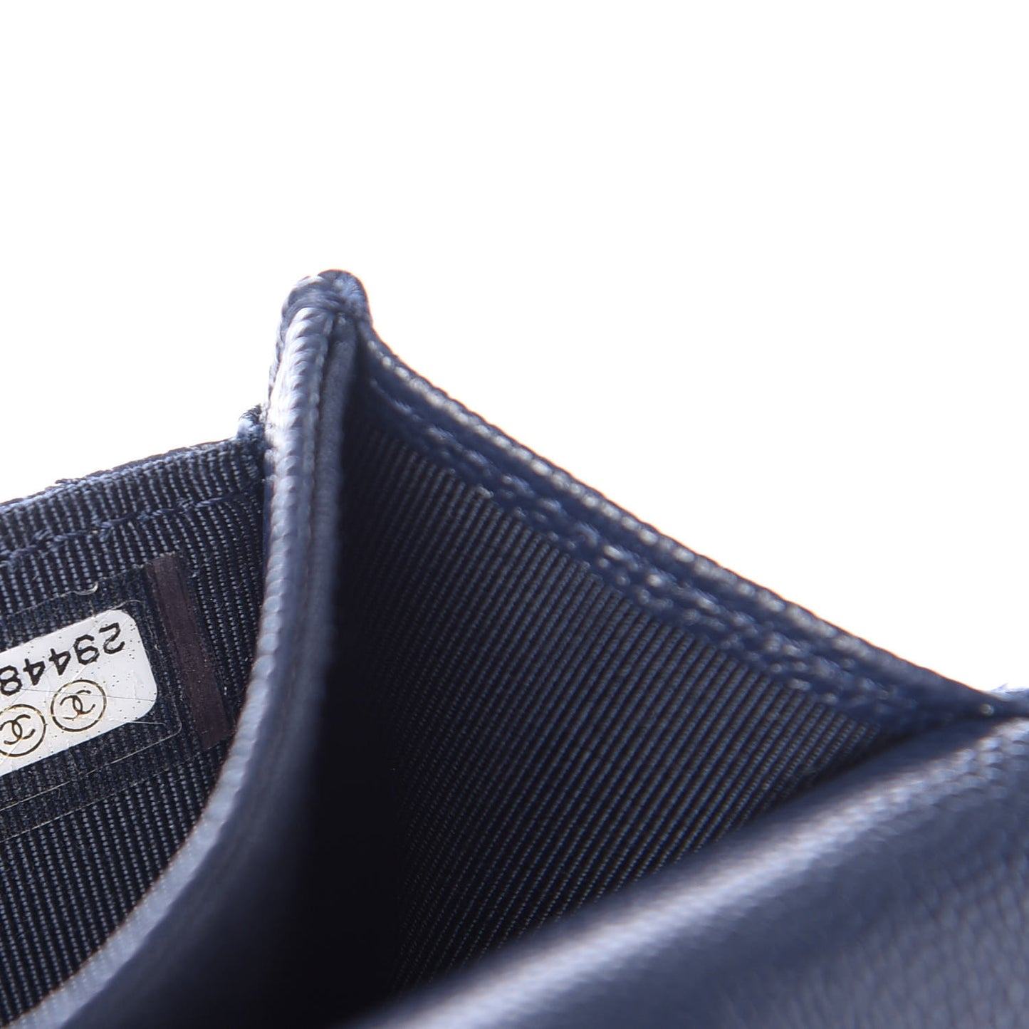 Caviar Quilted Flap Card Holder Wallet Navy Blue