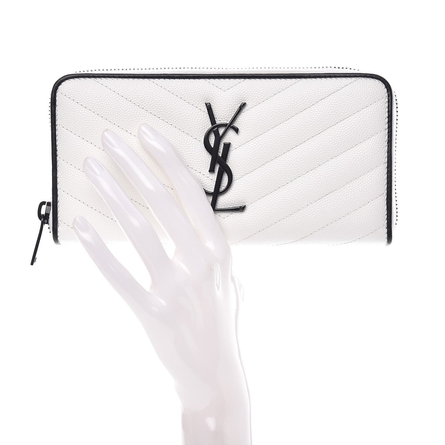 Grain De Poudre Matelasse Chevron Monogram Zip Around Wallet Black Bianco Ottico