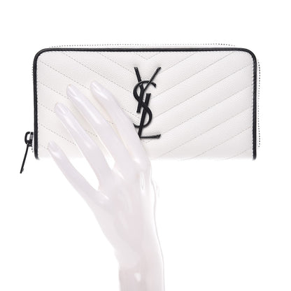 Saint Laurent Grain De Poudre Matelasse Chevron Monogram Zip Around Wallet Black Bianco Ottico 2 of 7