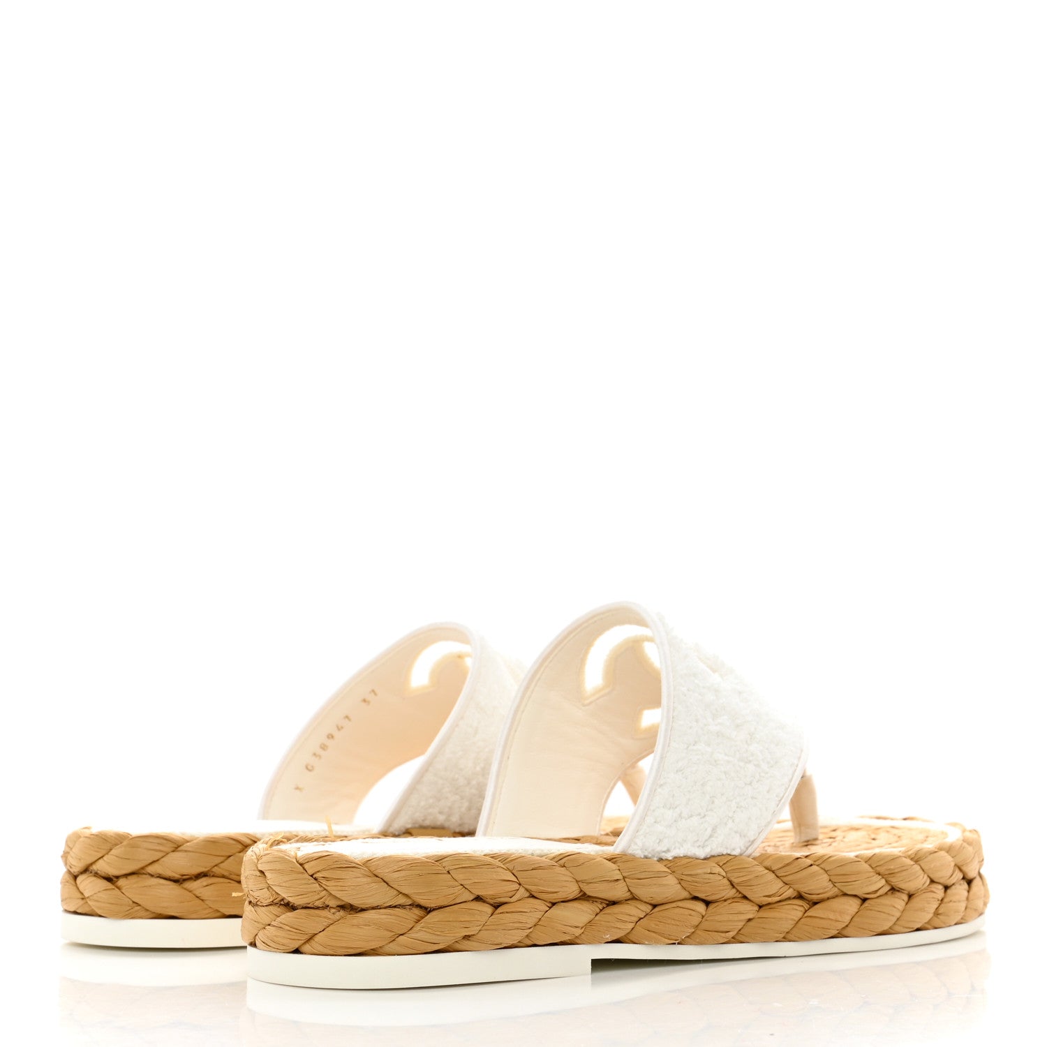 Chanel Terry Cloth Raffia CC Logo Thong Sandals 37 White 4 of 13