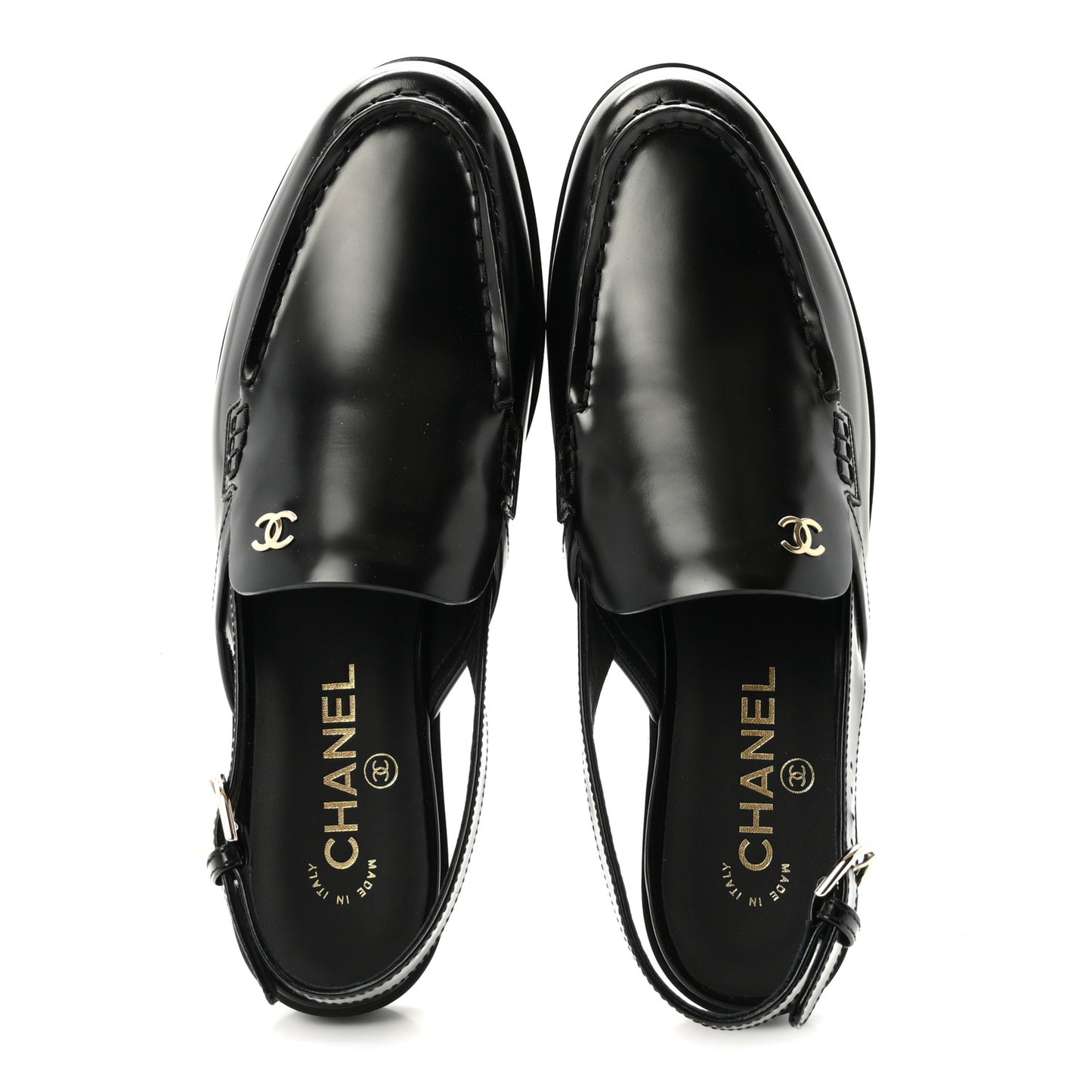 Shiny Calfskin Slingback Loafers 40.5 Black