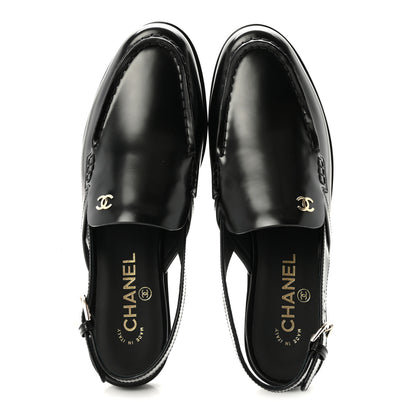 Chanel Shiny Calfskin Slingback Loafers 40.5 Black 2 of 10