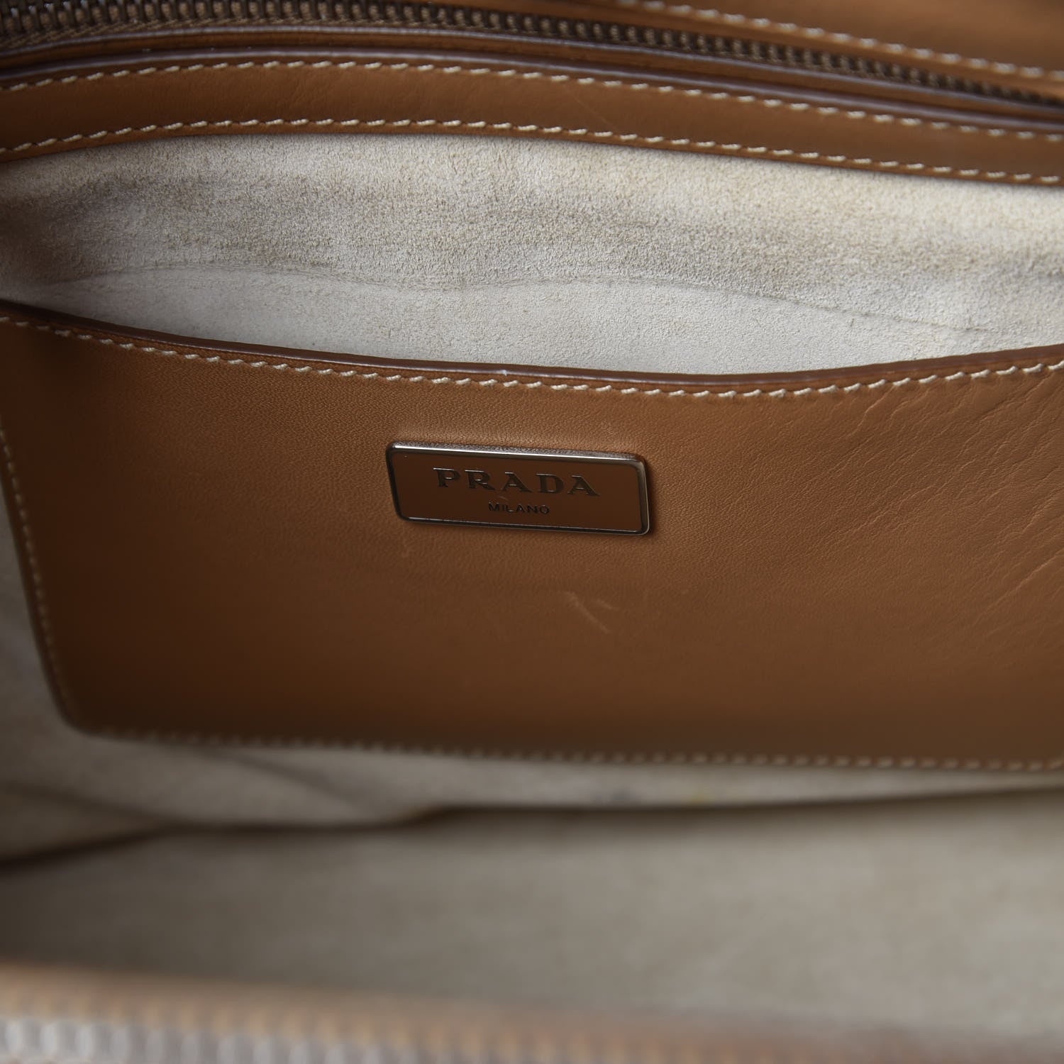 Prada City Calf Small Hand Stitched Galleria Double Zip Tote Caramel 6 of 15