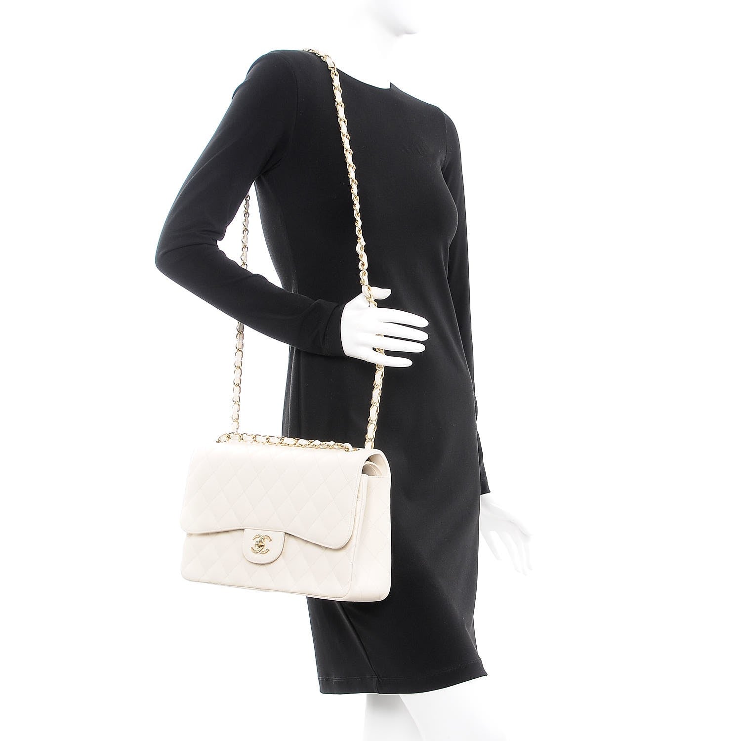 Chanel Caviar Quilted Jumbo Double Flap White 2 of 14