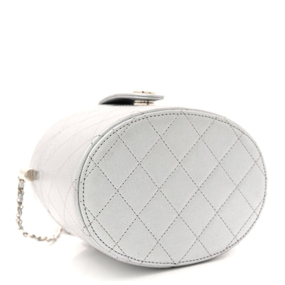 Chanel Metallic Lambskin Quilted Round Vanity Case With Chain Silver 4 of 10