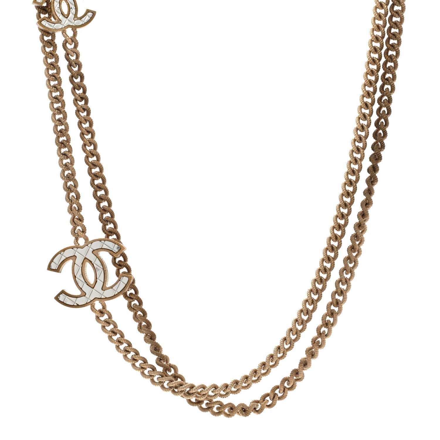 Chanel Metal Quilted CC Long Chain Necklace Gold Pearly White 1 of 7
