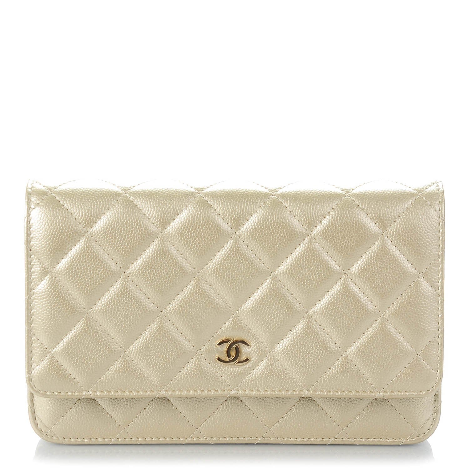 Chanel Pearly Caviar Quilted Wallet On Chain WOC Light Gold 1 of 8