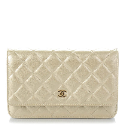 Chanel Pearly Caviar Quilted Wallet On Chain WOC Light Gold 1 of 8