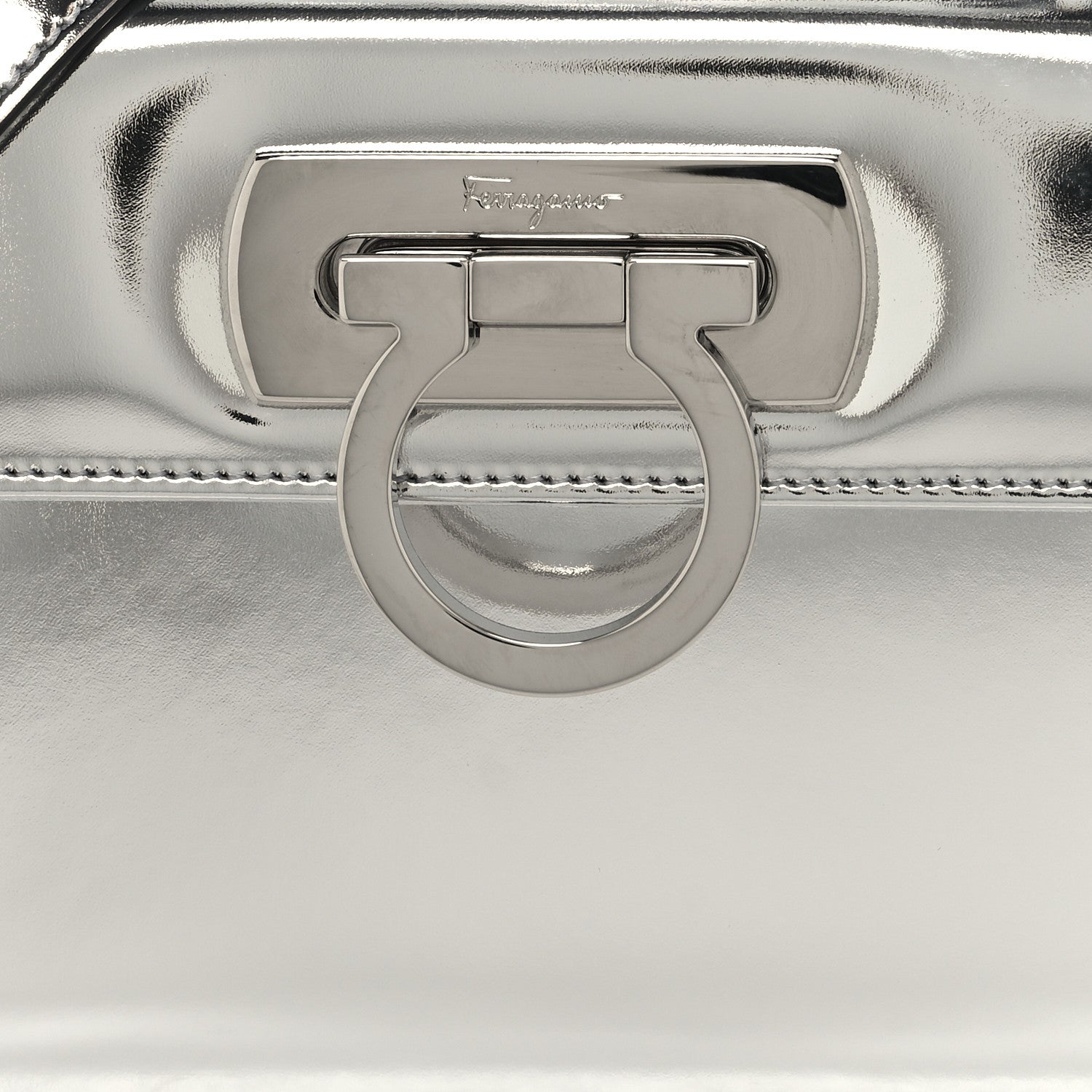 Salvatore Ferragamo Metallic Calfskin Small Iconic Top Handle Bag Argento 8 of 10