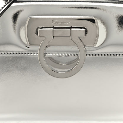 Salvatore Ferragamo Metallic Calfskin Small Iconic Top Handle Bag Argento 8 of 10