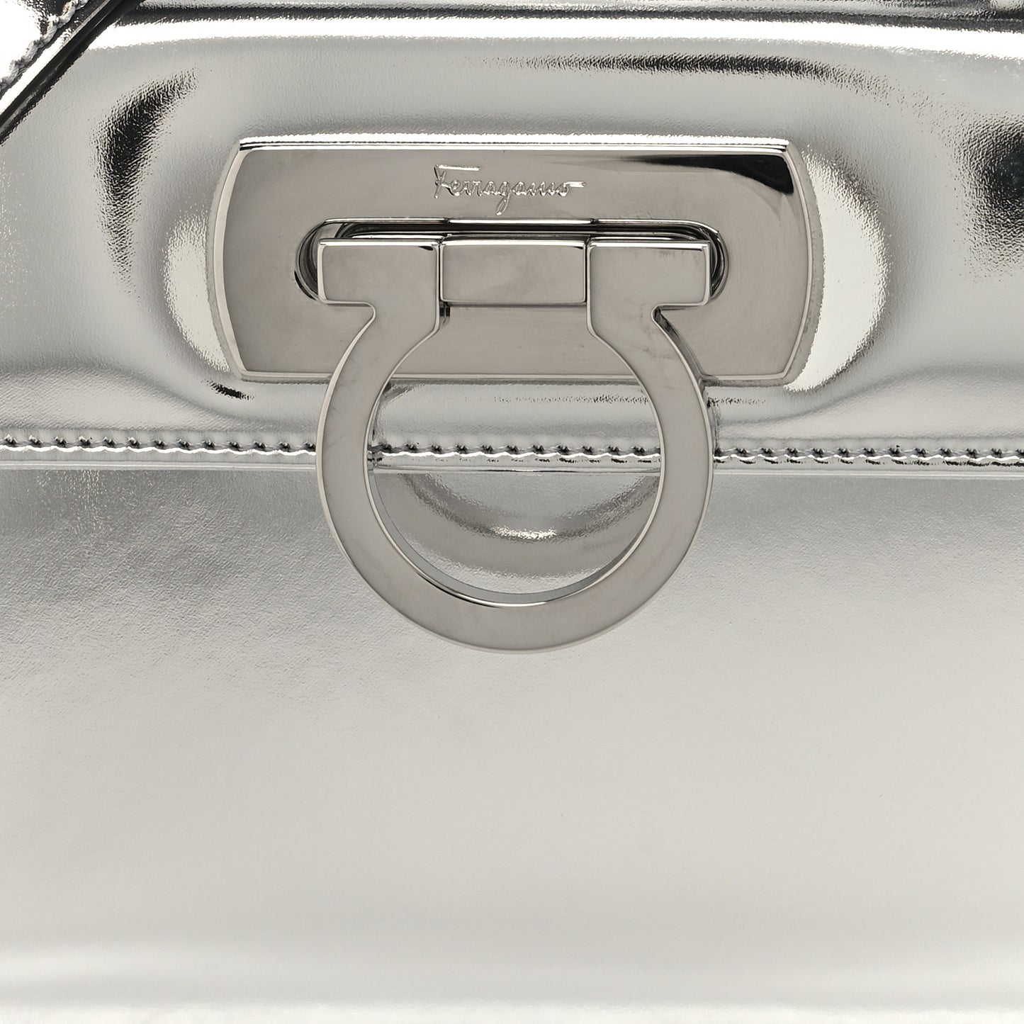 Metallic Calfskin Small Iconic Top Handle Bag Argento