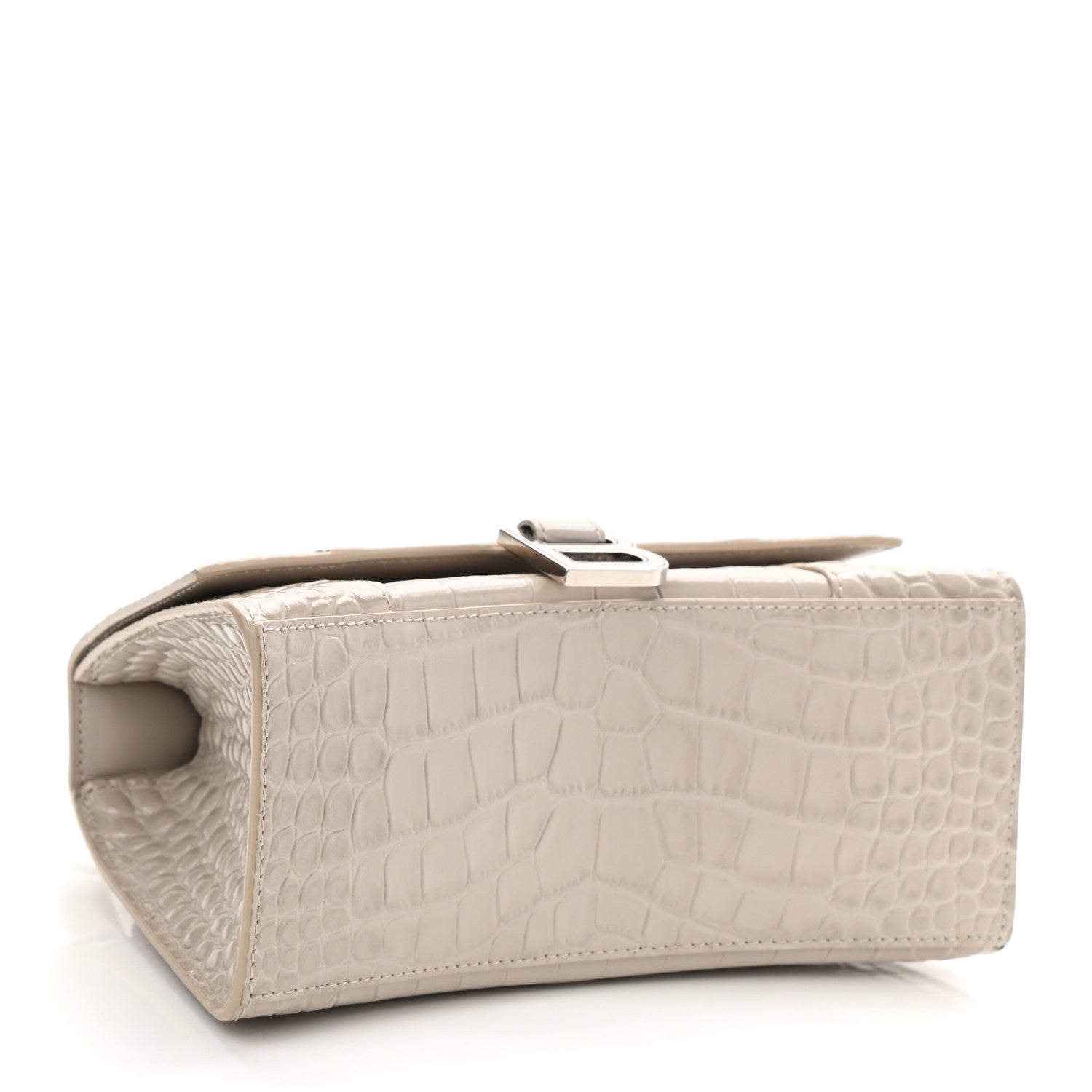 Balenciaga Shiny Calfskin Crocodile Embossed Small Hourglass Top Handle Bag Cold Beige 4 of 10