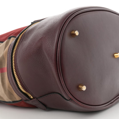 Burberry Nubuck Canvas Check Beckett Bucket Bag Deep Claret 9 of 14