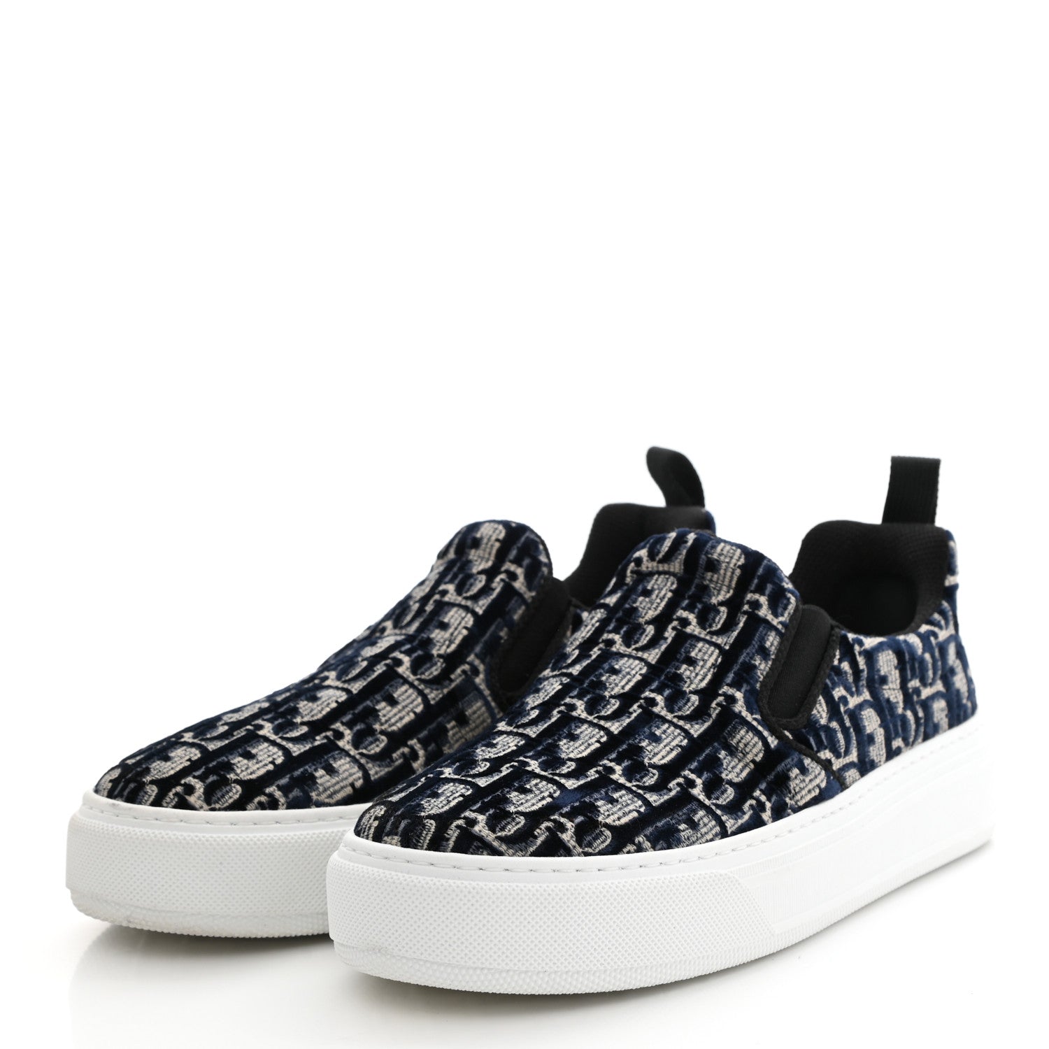 Christian Dior Velvet Oblique Solar Womens Slip On Sneakers 37.5 Deep Blue 3 of 10