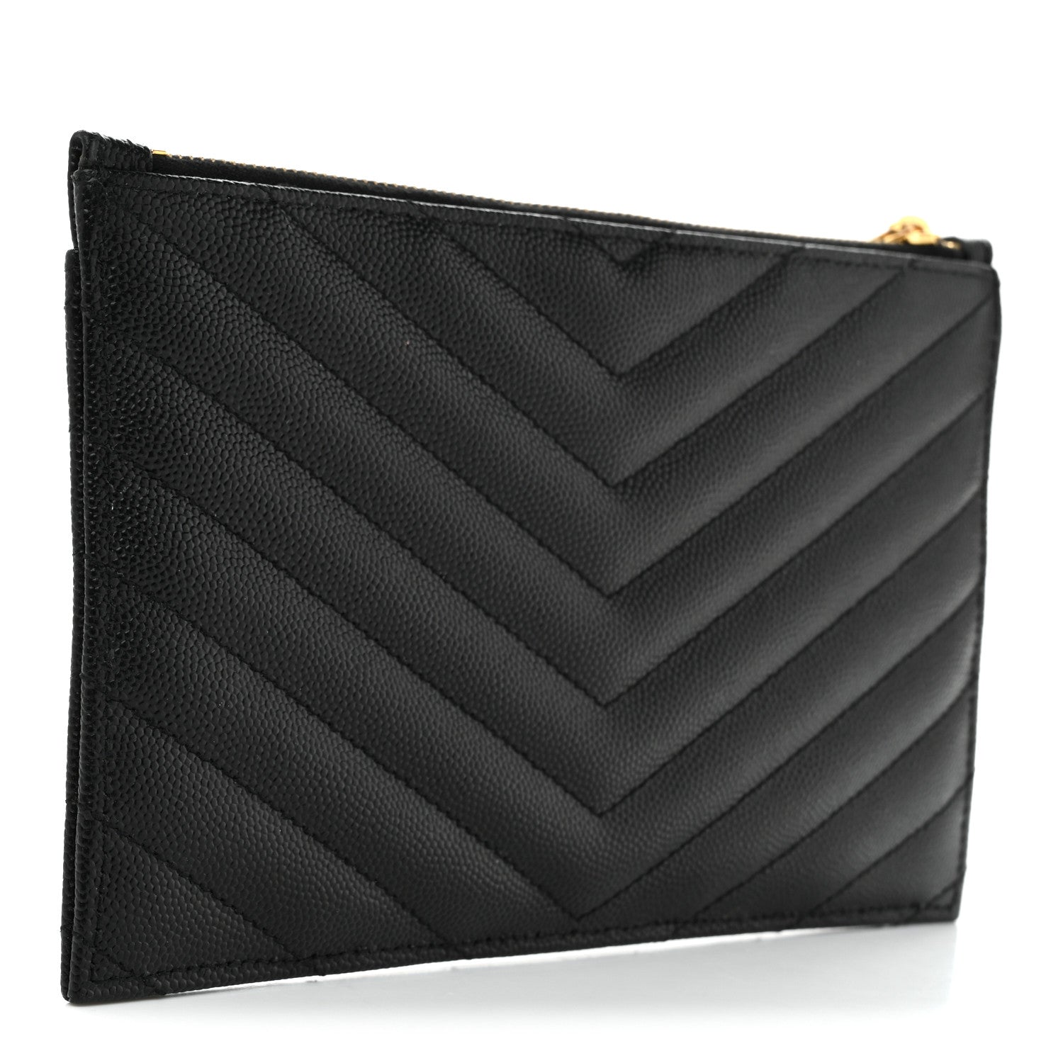 Saint Laurent Grain De Poudre Chevron Monogram Bill Pouch Black 3 of 8