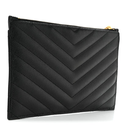 Saint Laurent Grain De Poudre Chevron Monogram Bill Pouch Black 3 of 8