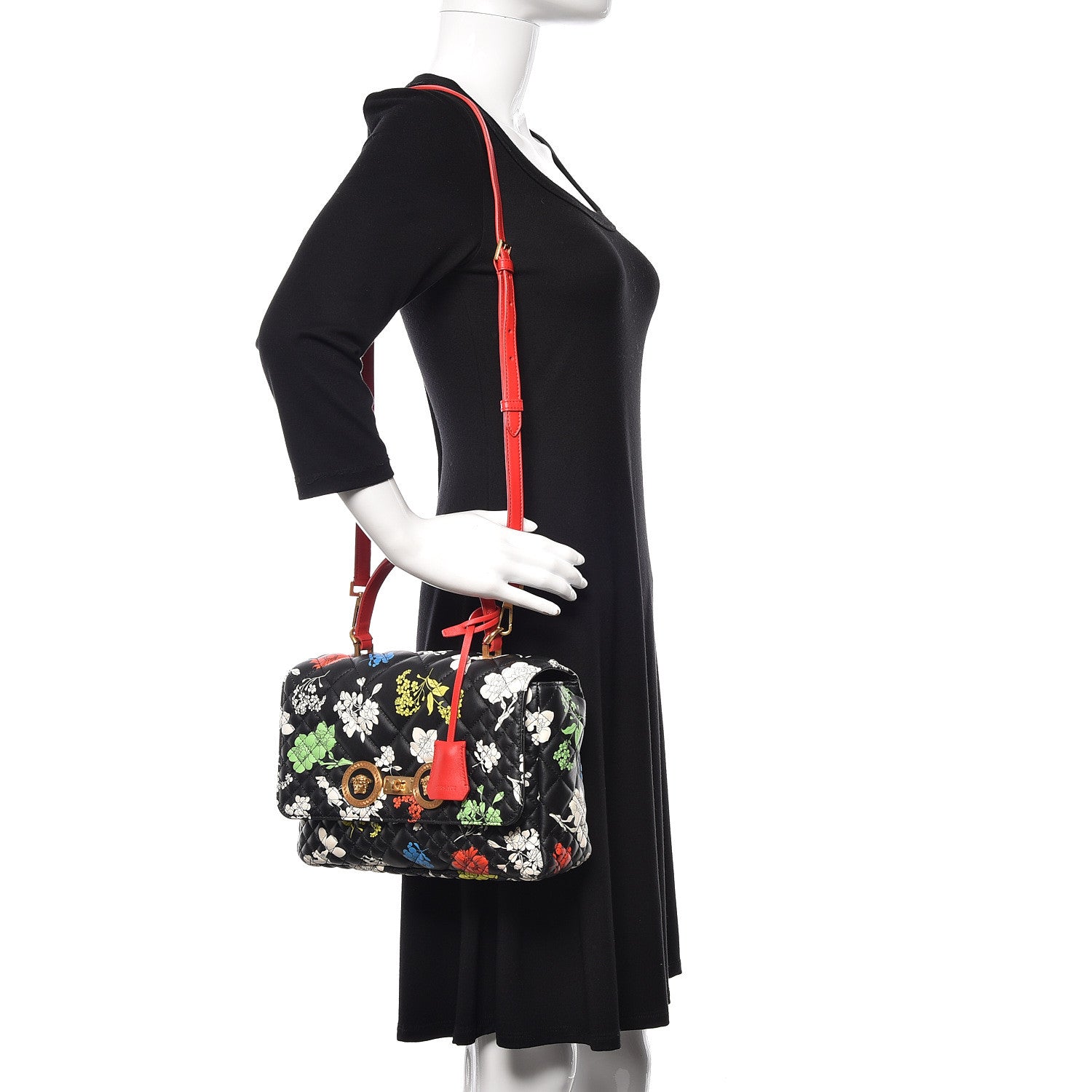 Versace Napa Print Bouquet Quilted Icon Dual Carry Bag Black Multicolor 2 of 10