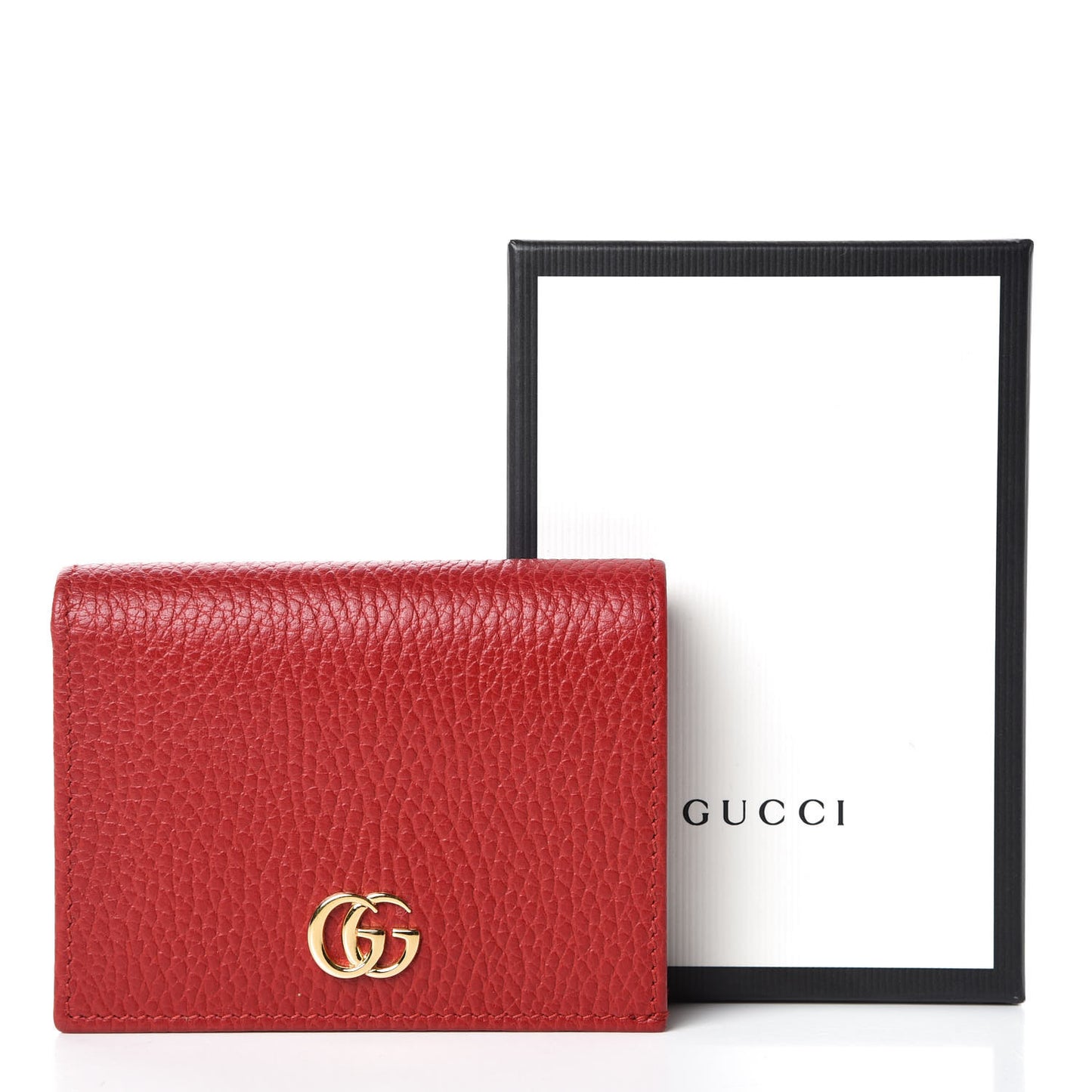 Pebbled Calfskin GG Marmont Card Case Hibiscus Red