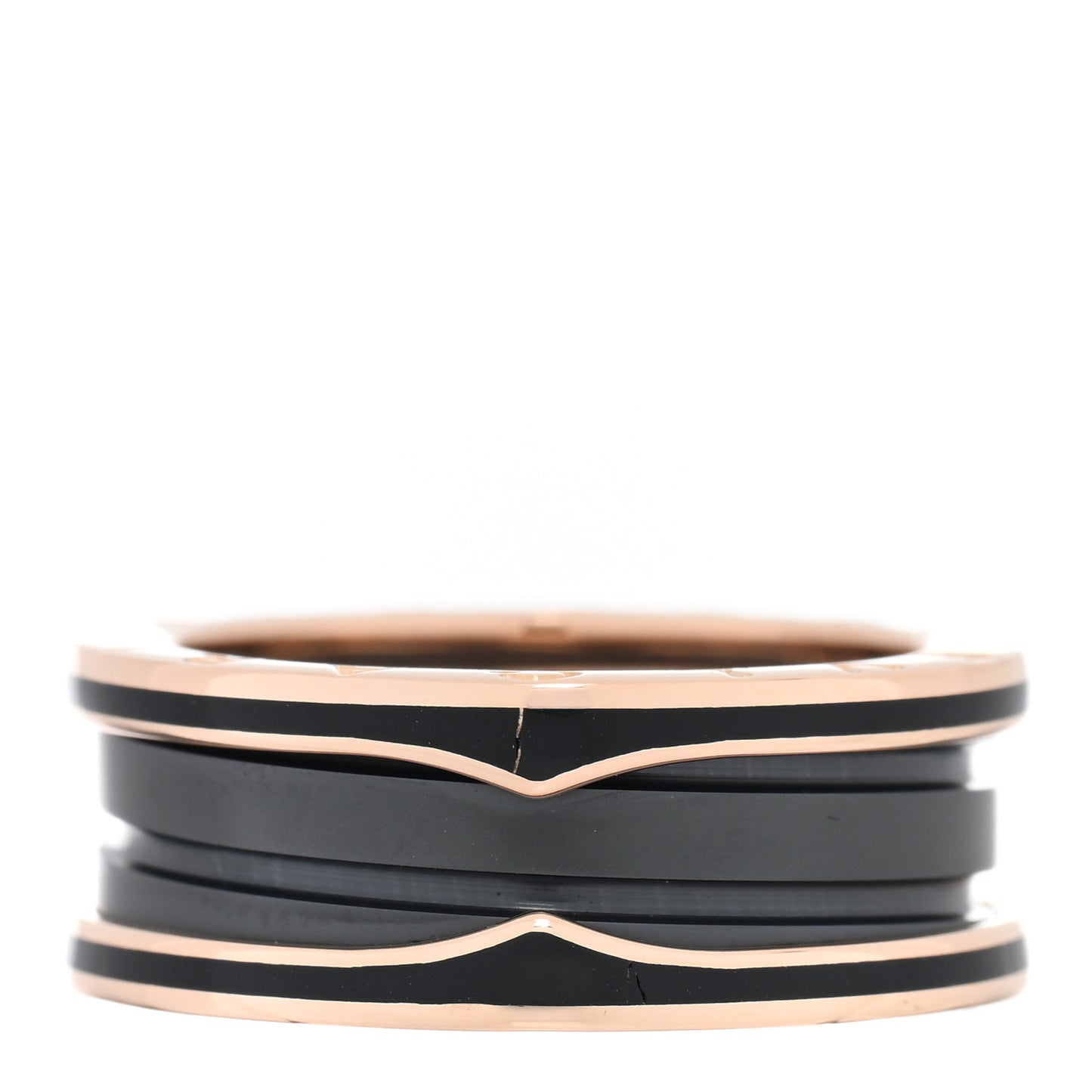 18K Rose Gold Black Ceramic Matte B.Zero1 Two-Band Ring 56 7.5